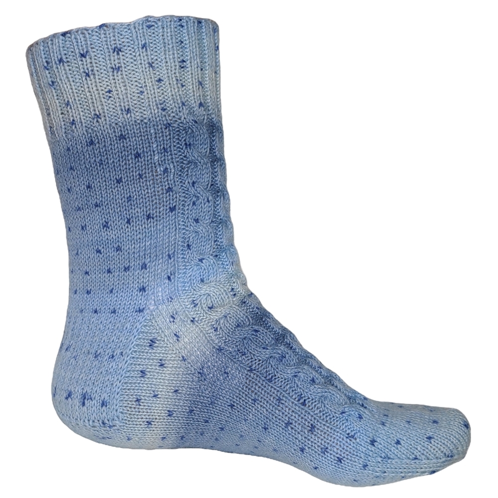 Blue Dotty Cable Handmade Hand knit Wool Socks 7.5-9 US